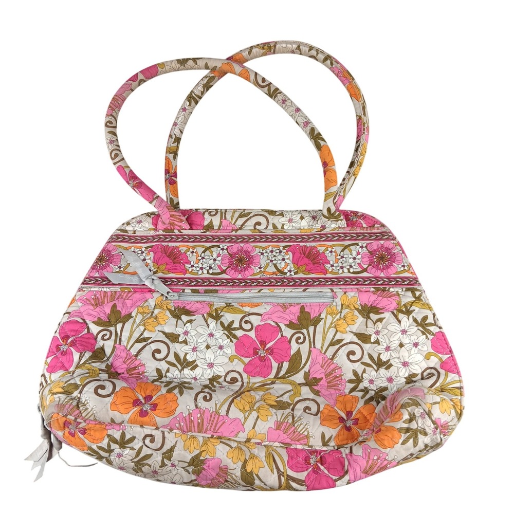 Vera Bradley Floral Quilted Handbag Purse Satchel Pink Orange‎ White